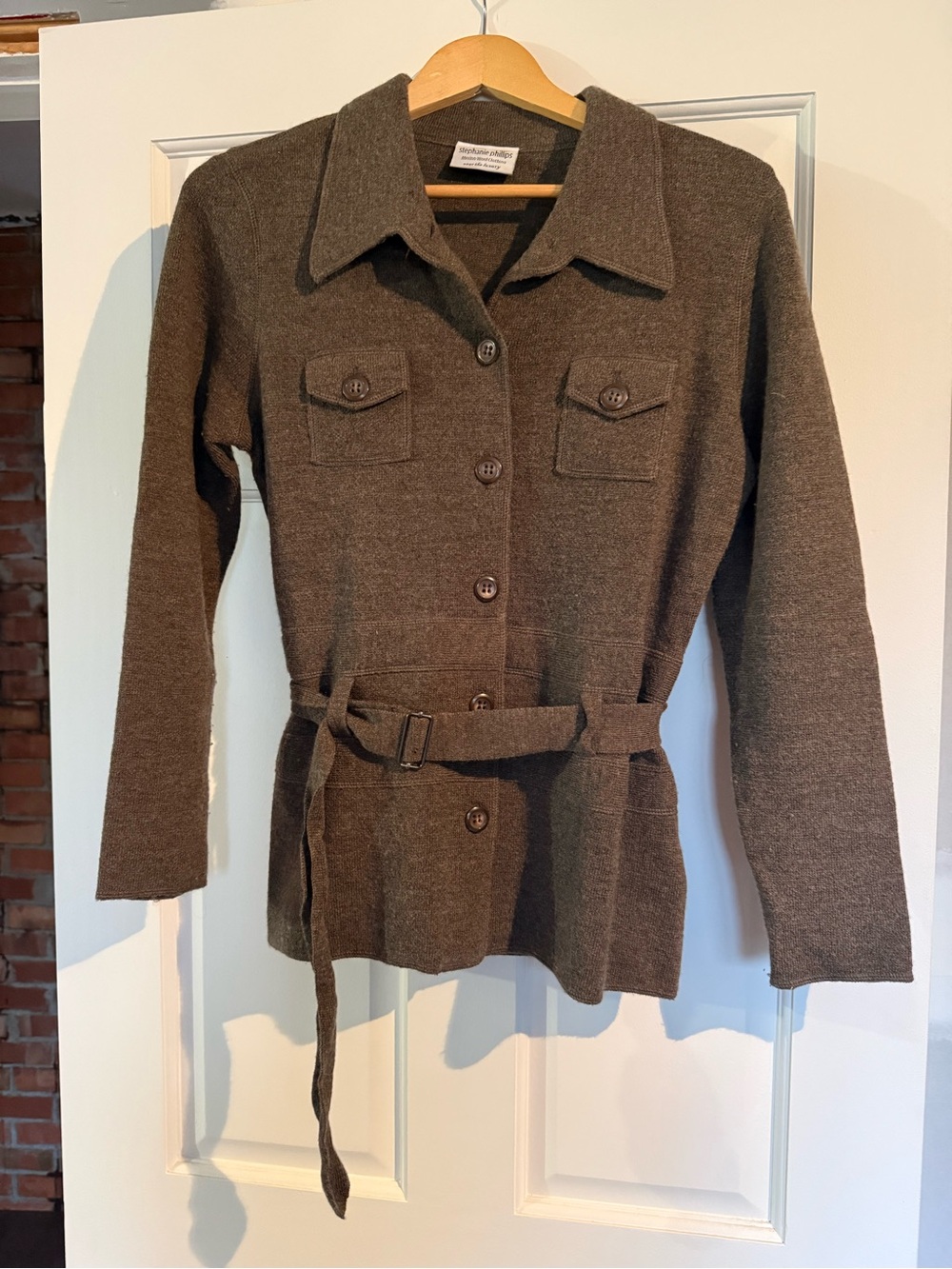 Stéphanie Phillips 100% Merino Wool Button-Front Knit Belted Jacket